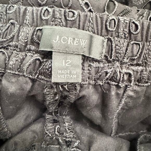 J.Crew Women's Pull-On Pant Eyelet Black High Rise Elastic Cropped Straight 12 - Picture 7 of 10